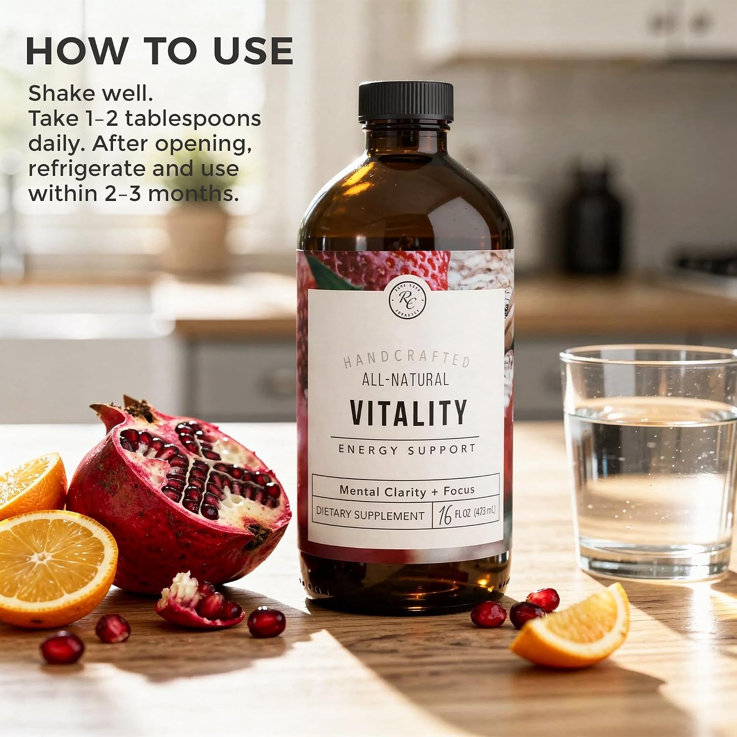 Rowe Casa Organics Vitality Energy Support – Suplemento líquido de energía natural con fresa, guaraná y rhodiola – 473 ml