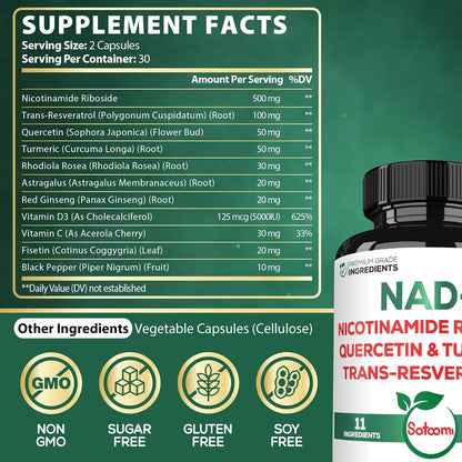 Satoomi NAD Suplemento para Mujeres - – Trans-resveratrol: Un polifenol presente en la uva y otras plantas, con – Image 2