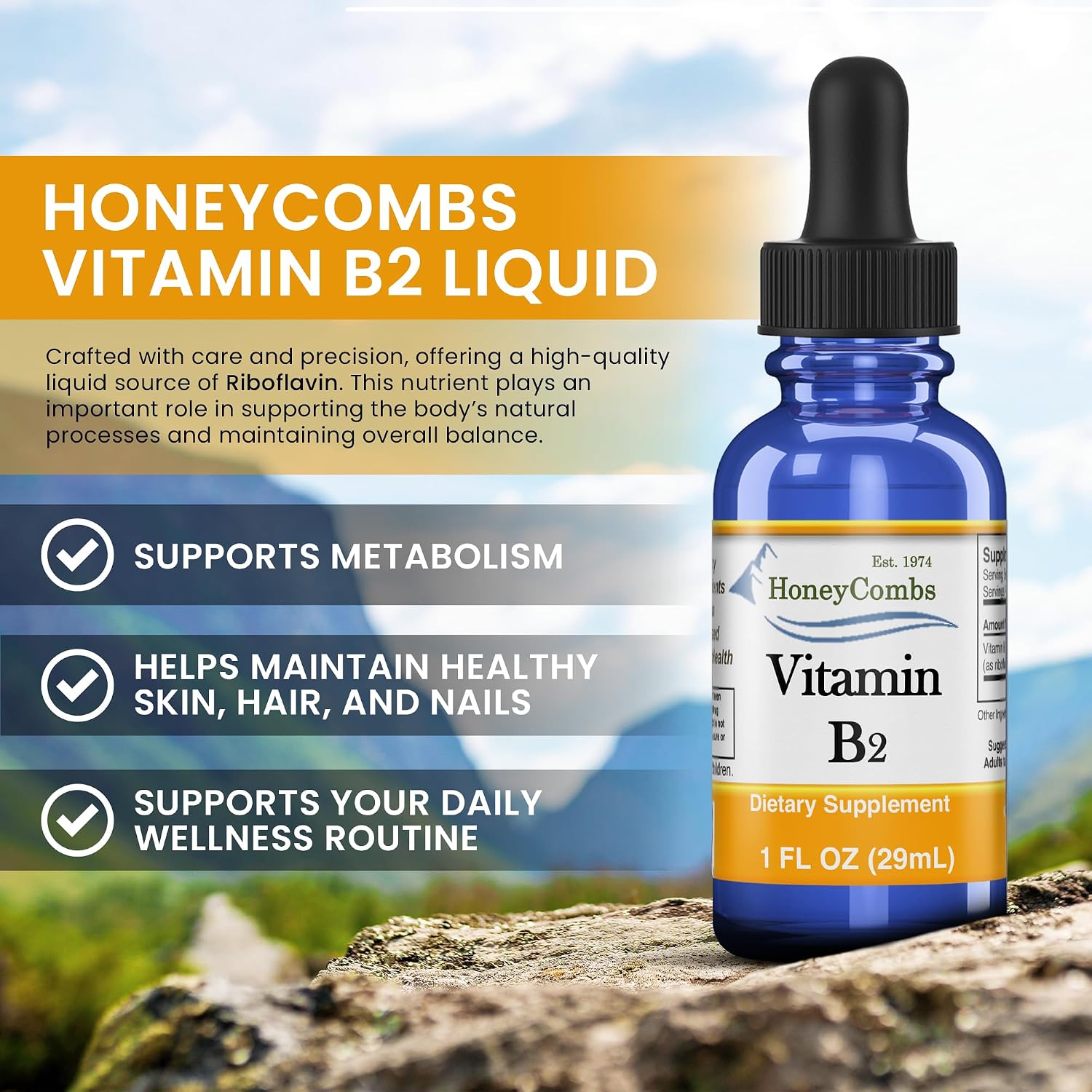 HoneyCombs Riboflavina Vitamina B2 Líquida Gotas, 473 ml | 750% VD, Sin Alcohol, Alternativa a Cápsulas