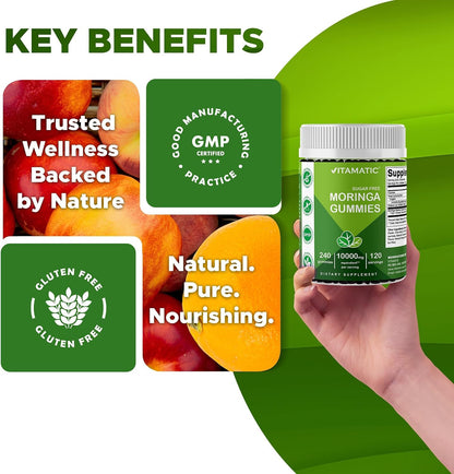 Vitamatic Moringa Gummies – Sin Azúcar – – Base de pectina: en lugar de gelatina animal, lo que las hace aptas – Image 5