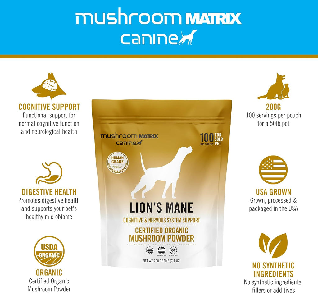 Om Mushroom Matrix Polvo de Melena de León para Mascotas, 200g