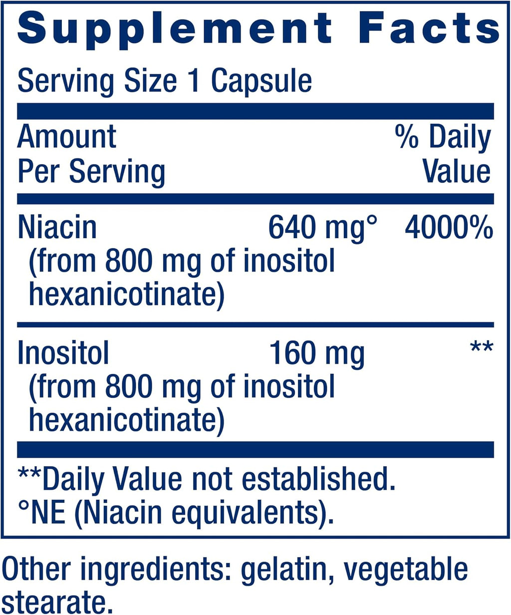Life Extension No Flush Niacin - Vitamina B3 sin Rubor, 100 Cápsulas