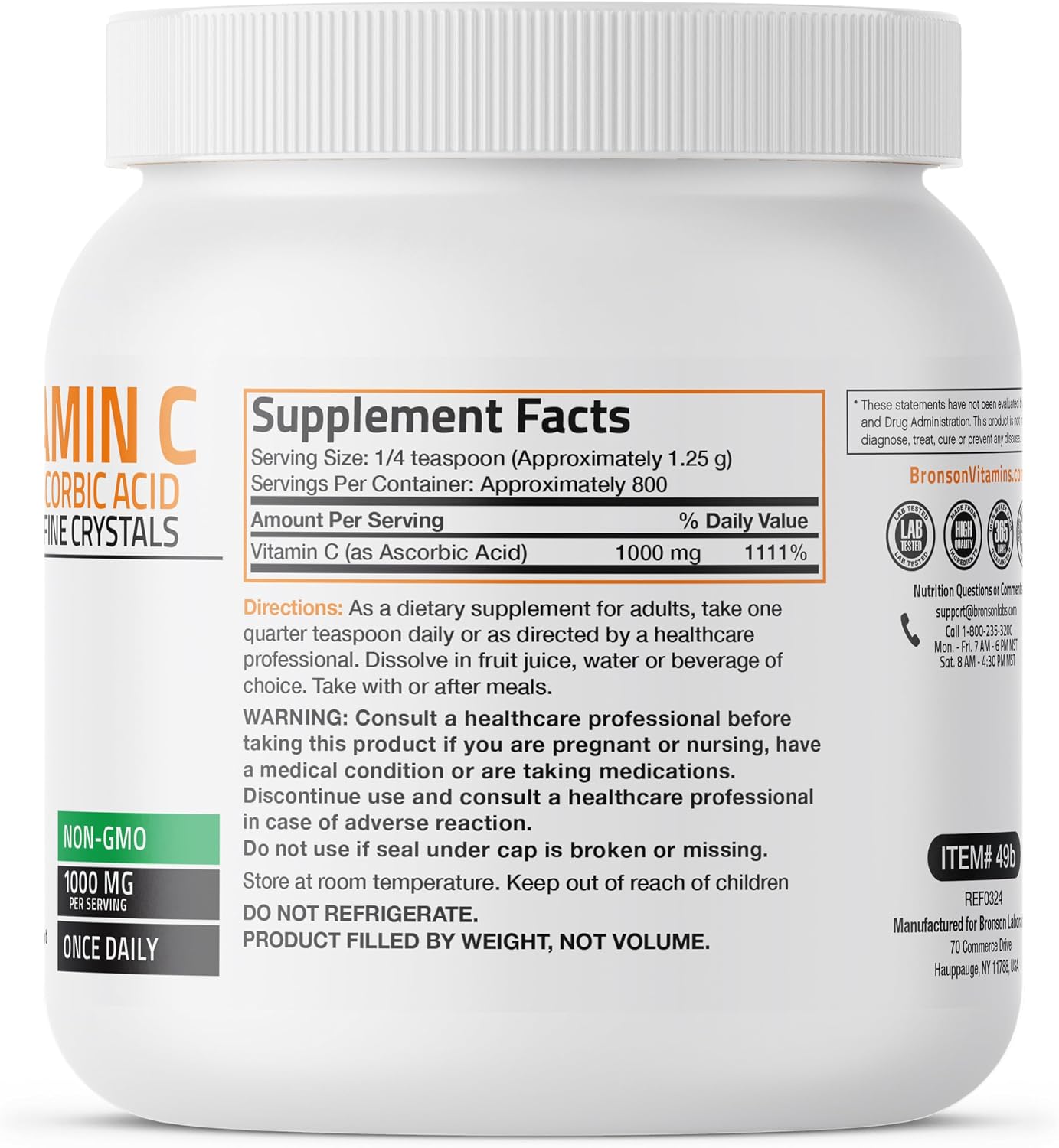 Bronson Vitamina C en Polvo - Ácido Ascórbico Puro No Transgénico - 1 kg