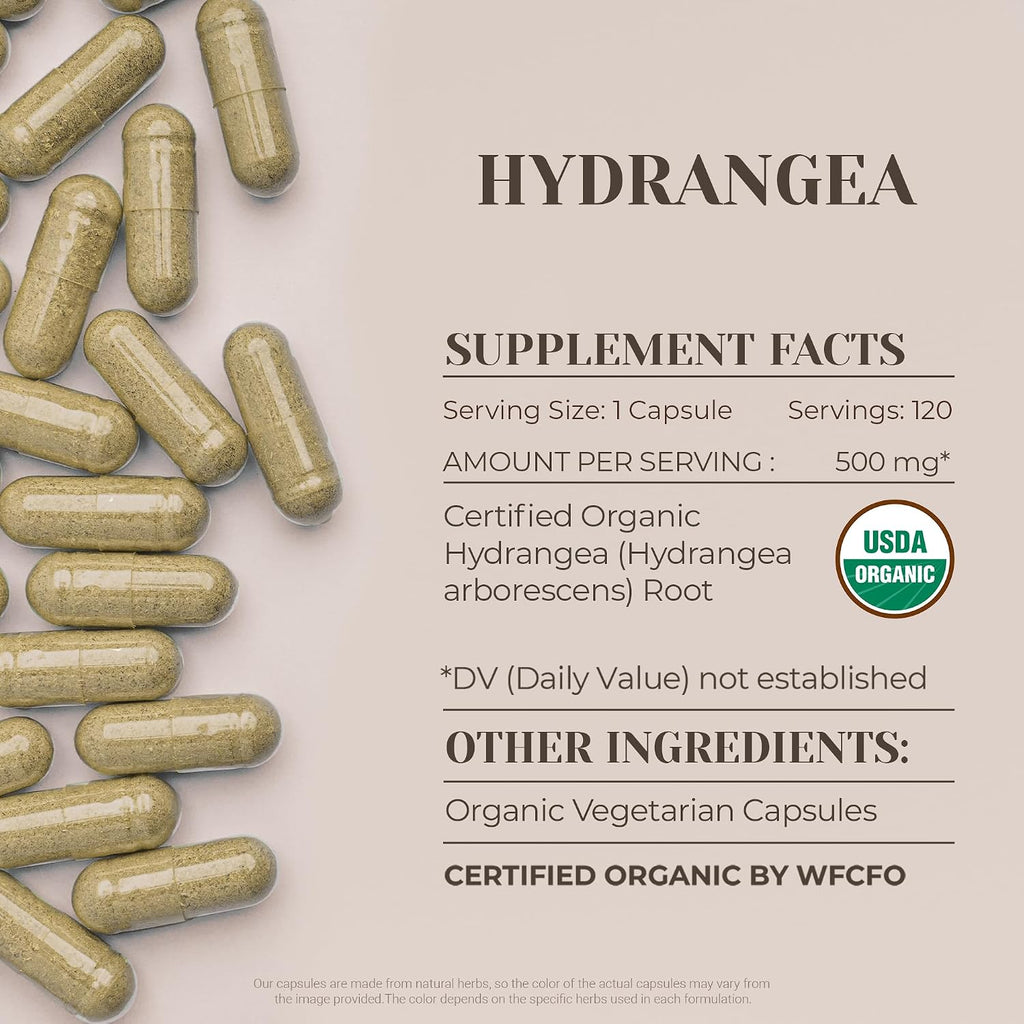 Hydrangea Orgánica 120 Cápsulas - Suplemento Natural de Alta Potencia con Raíz de Hydrangea arborescens
