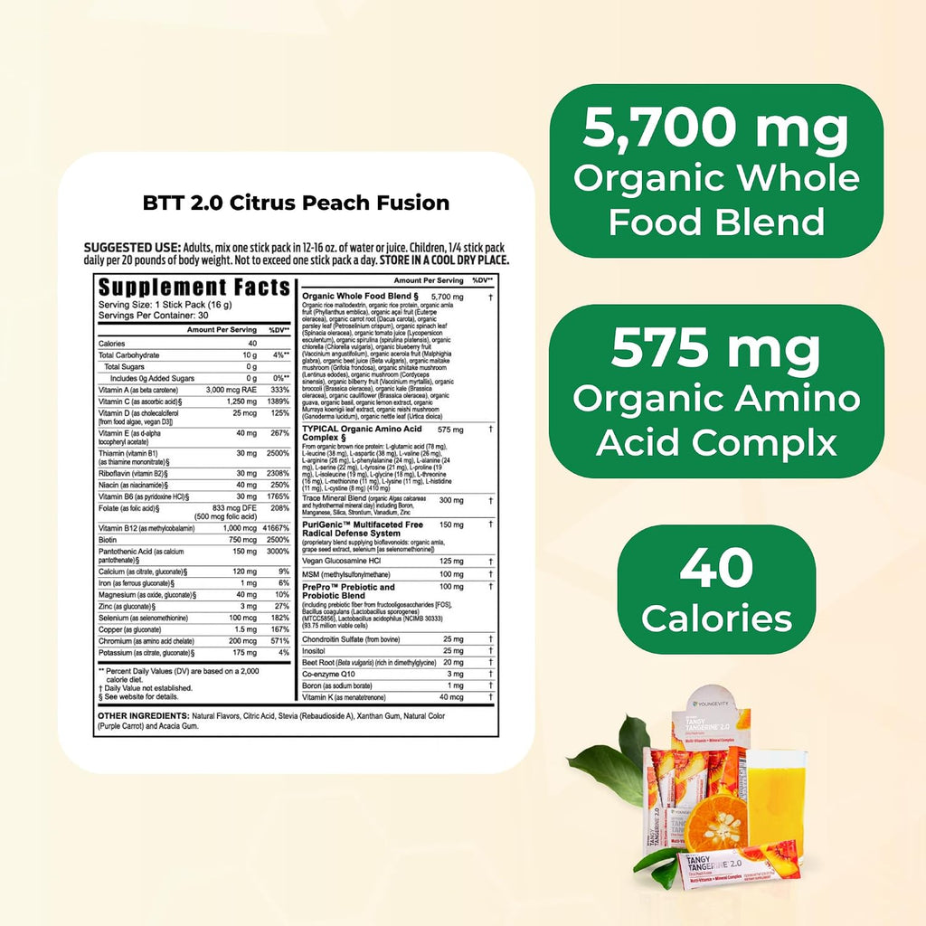 Beyond Tangy Tangerine 2.0 Sobres con Infusión Cítrica de Durazno (30 Sobres)