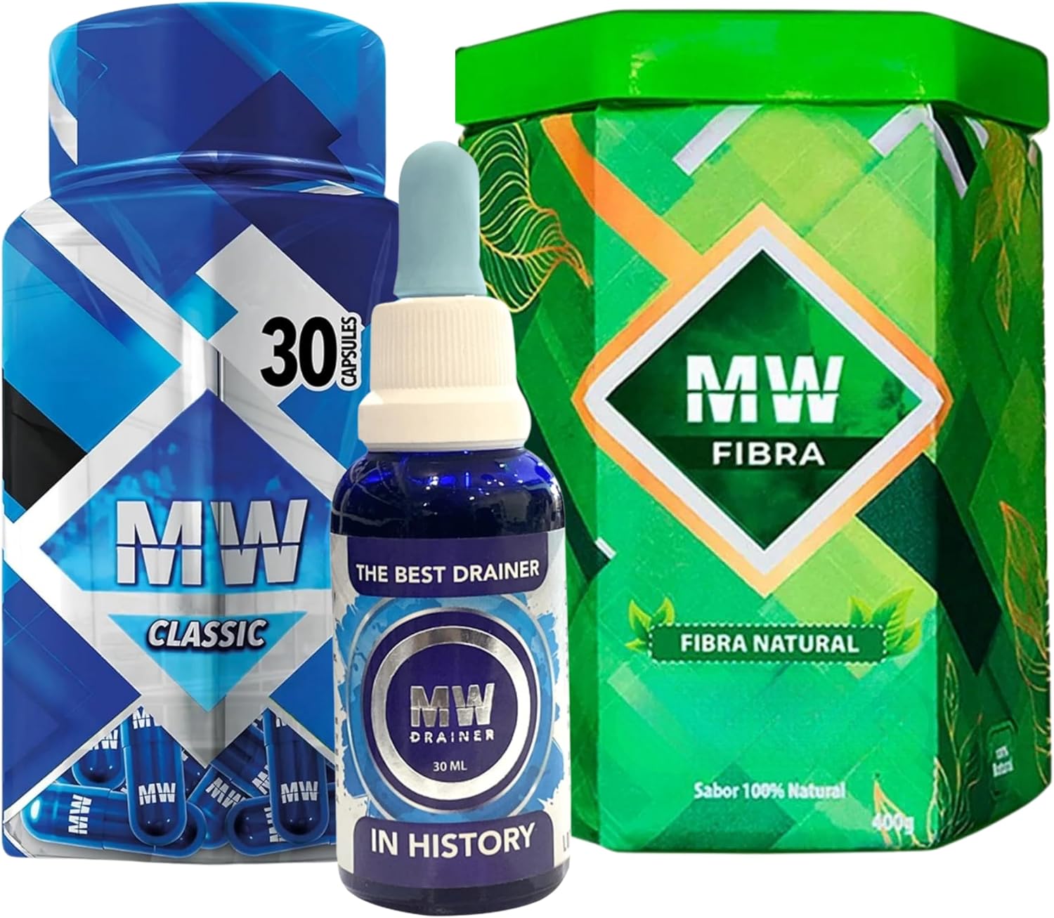 MW Drainer and Fiber Bundle - Complemento Natural para el Bienestar - Kit Completo - MW Classic Pastillas