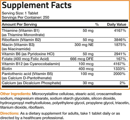 Bronson Complejo B - Vitaminas B1, B2, B3, B6, B9 (Ácido Fólico) y B12 - 250 Comprimidos – Image 6