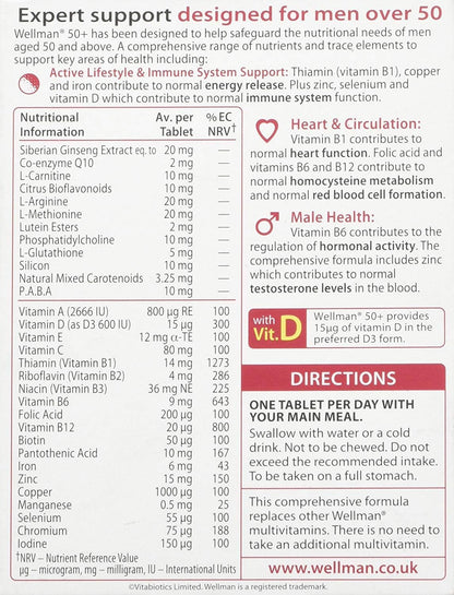 Wellman 4 X 50+ 30 Tablets – Salud ósea: la vitamina D y el calcio ayudan a mantener los huesos en condiciones – Image 2