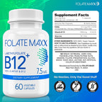 FOLATE MAXX L-Metilfolato 7.5 mg + B12 Metilcobalamina, 60 Cápsulas