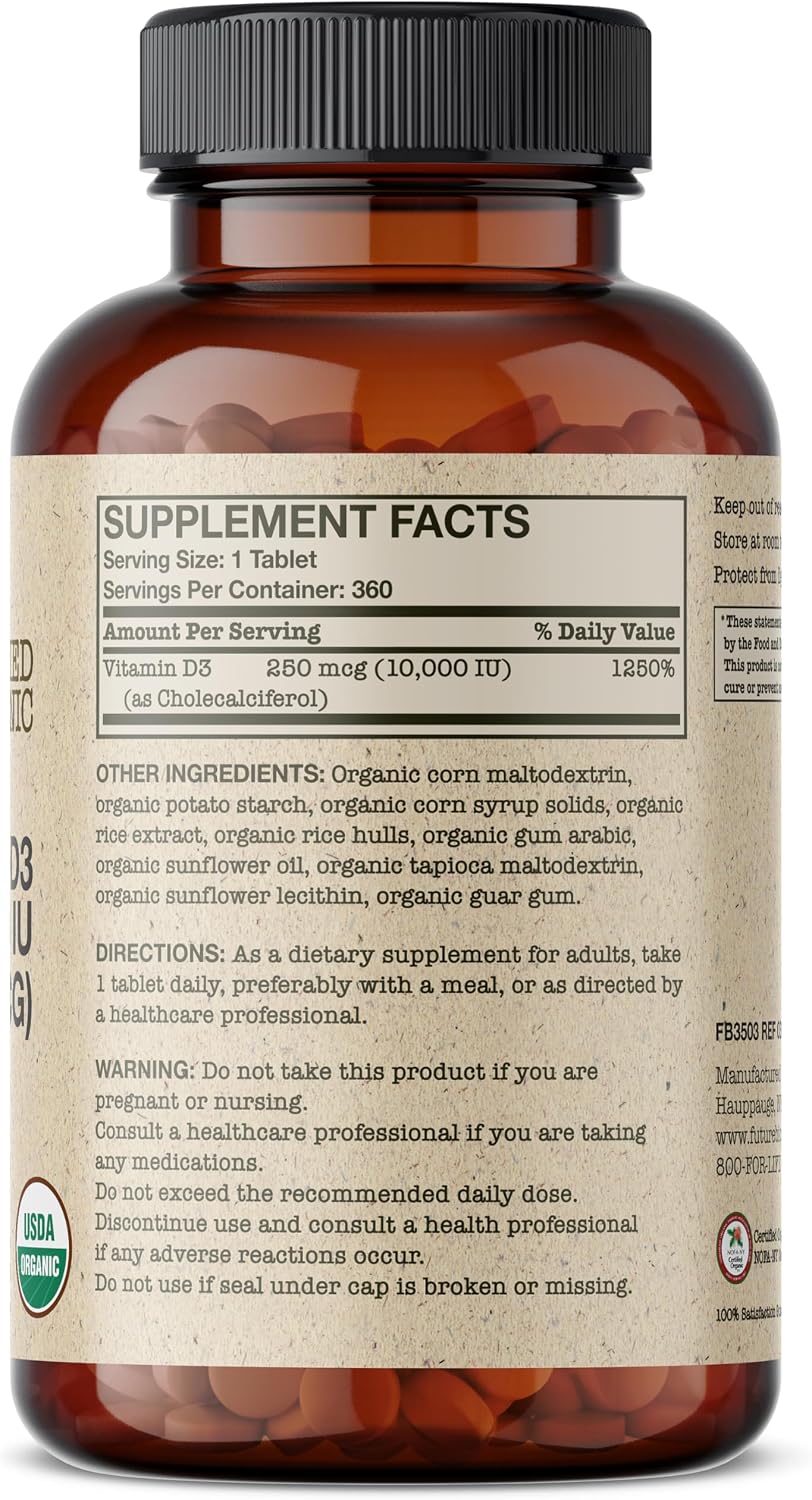 Futurebiotics Vitamina D3 10.000 UI (250 mcg) - 360 Comprimidos Orgánicos