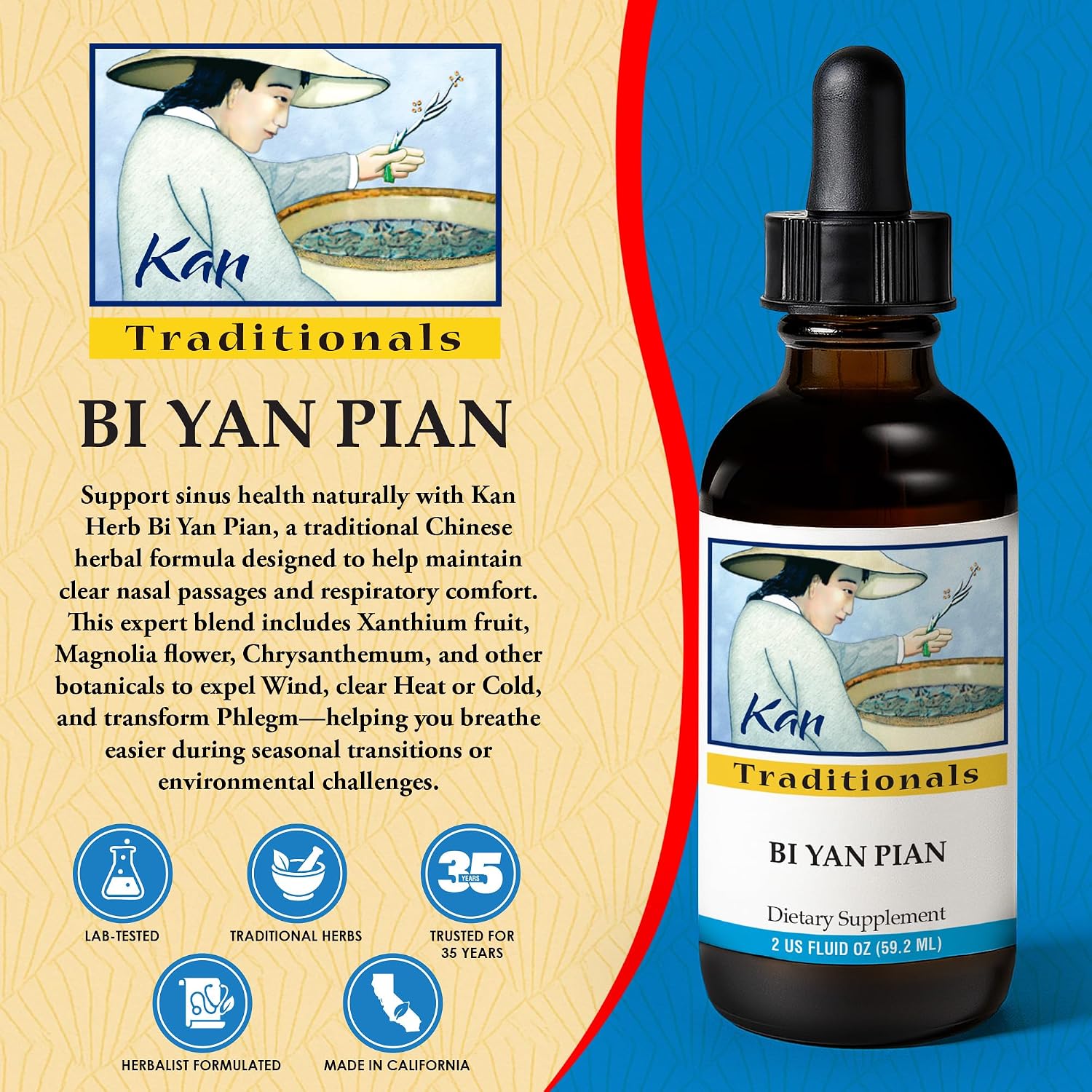Kan Herb Company Bi Yan Pian – Fórmula Herbal China para Senos Paranasales, Extracto Líquido, 59 ml