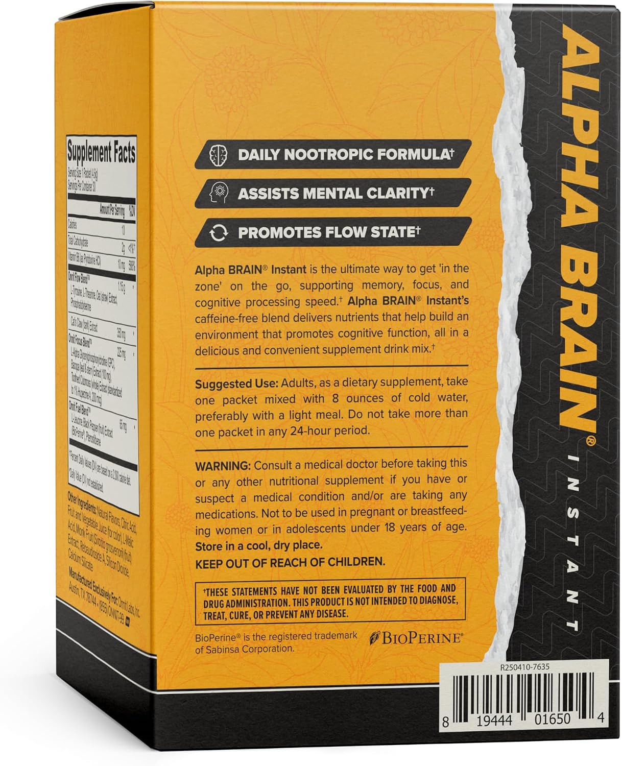 ONNIT Alpha BRAIN Instant Mezcla para Bebida de Apoyo Cognitivo, Sabor BlackBerry Lemonade, 30 Sobres de 3.7 g