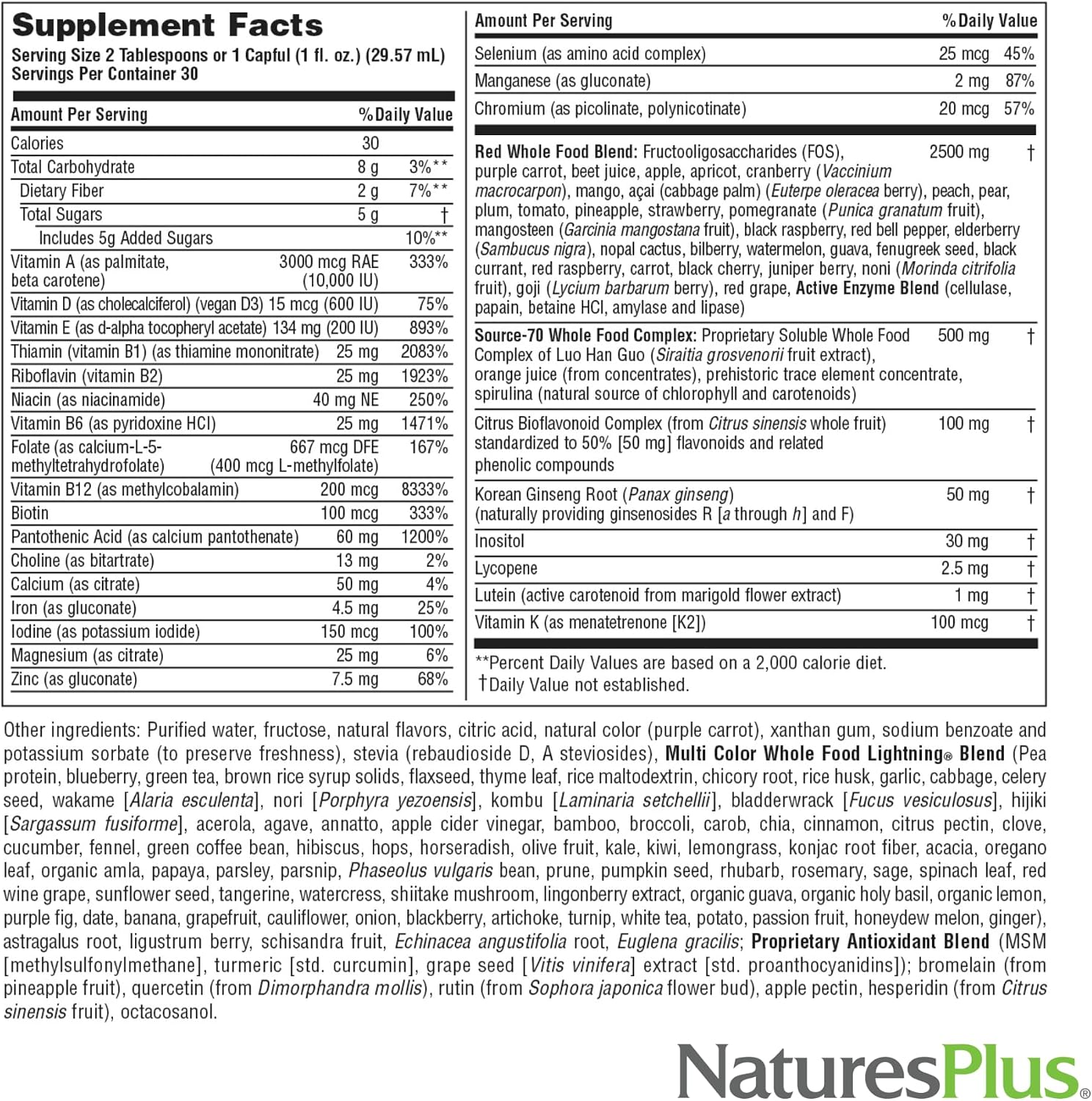 NaturesPlus Source of Life RED Multivitamínico Líquido - 30 oz (887 ml) - Sabor a Bayas Mixtas