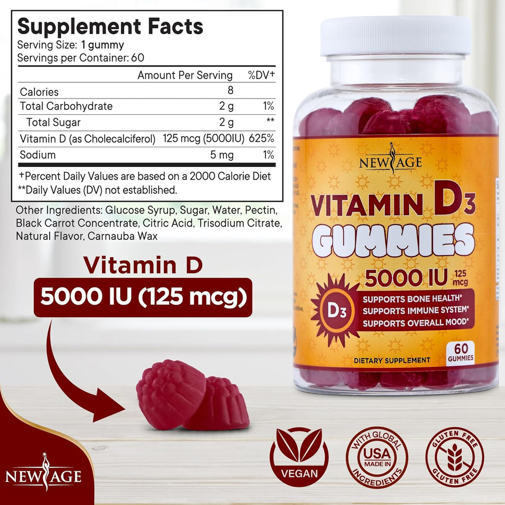 NEW AGE Vitamin D3 5000 IU Gummies - 120 Gominolas (Pack de 2)