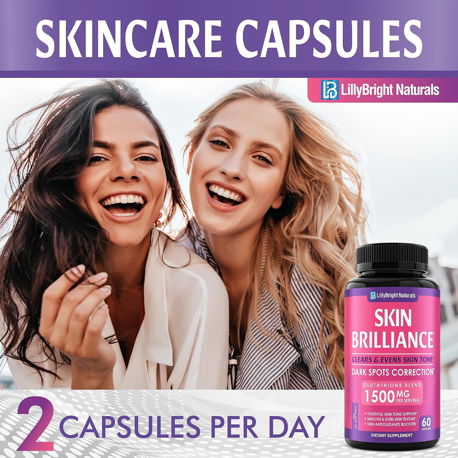 Glutatión 1500 mcg con Vitamina C - Suplemento para el Cuidado de la Piel - 60 Cápsulas