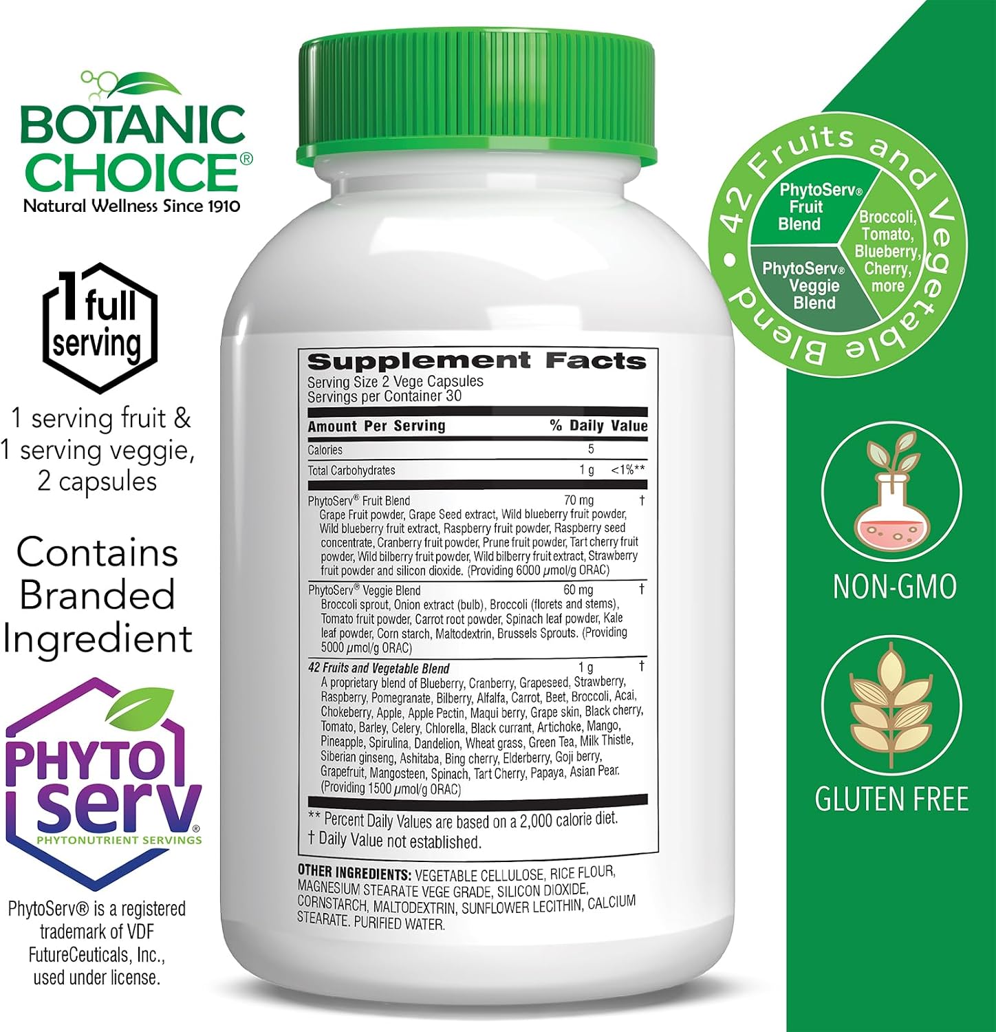 Botanic Choice Mega Fruits & Veggies Blend - 42 Frutas y Verduras - 2 Envases de 60 Cápsulas