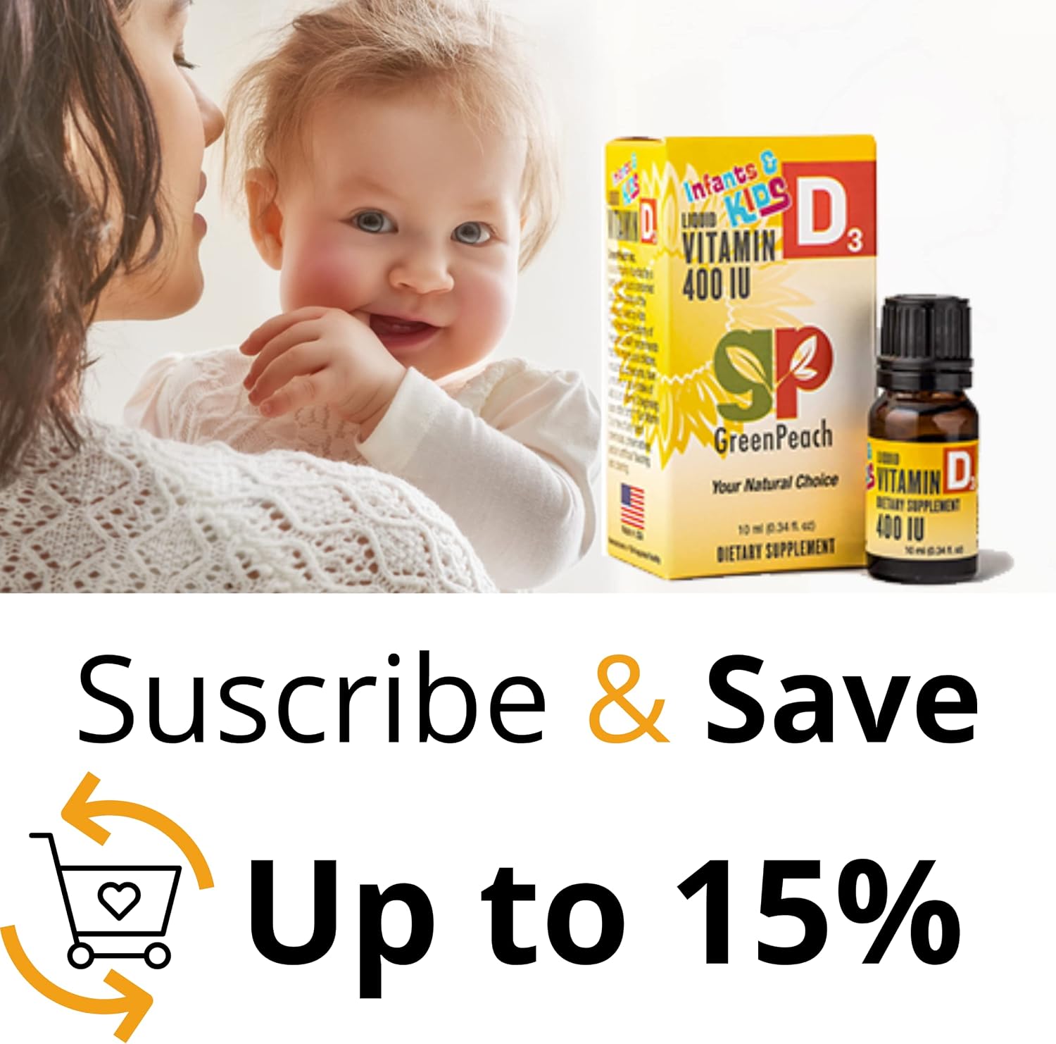 GreenPeach Gotas Orgánicas de Vitamina D para Bebés e Infantes - Vegetariano, Sin Azúcar ni Saborizantes, No GMO - Pack de 1