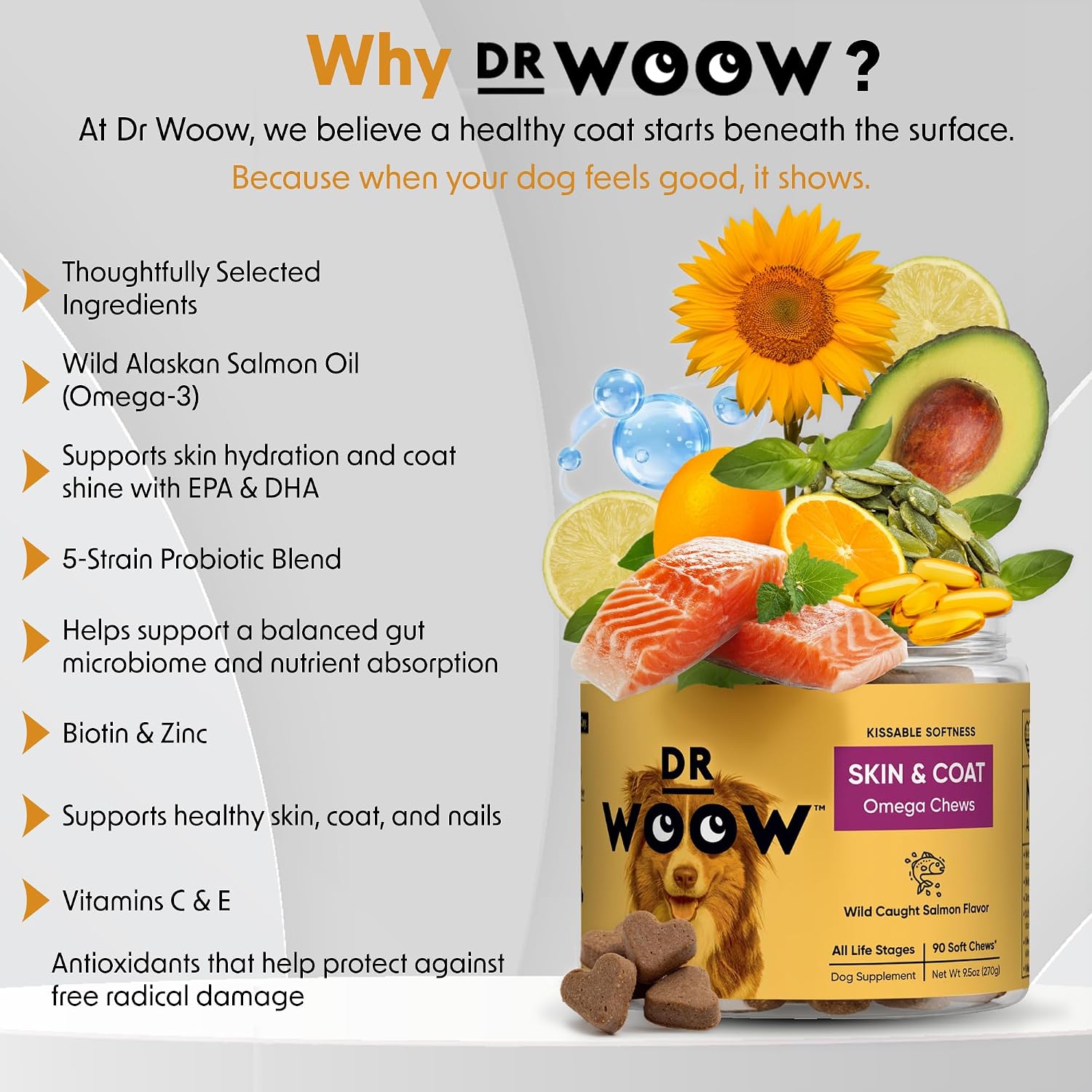 Omega 3 para Perros – Suplemento para Piel y Pelaje con Salmón – 90 Masticables