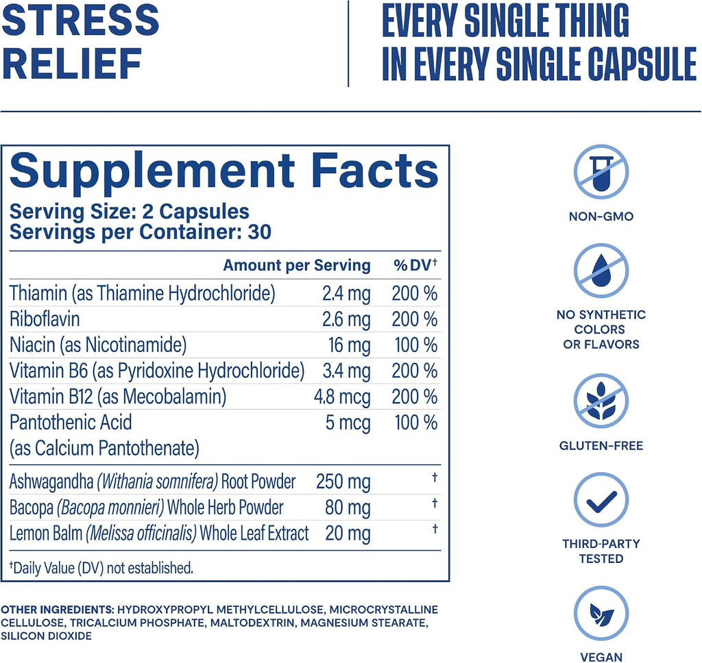 Habit Stress Relief Supplement (60 Cápsulas) - Apoya la Relajación y el Equilibrio del Estado de Ánimo, con Vitaminas B y Adaptógenos