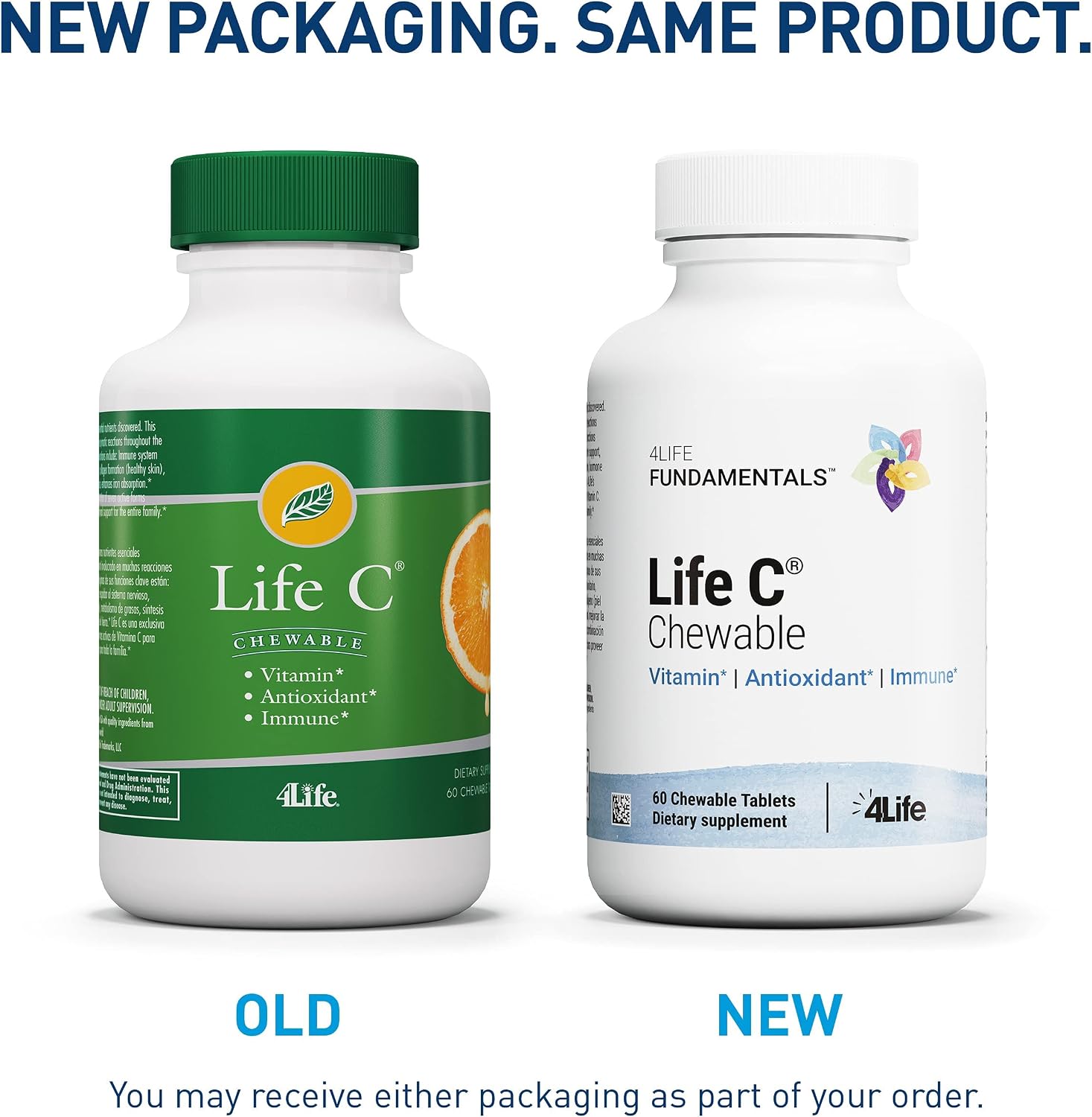 4Life Life C - Vitamina C Masticable con 7 Formas Activas, 60 Comprimidos