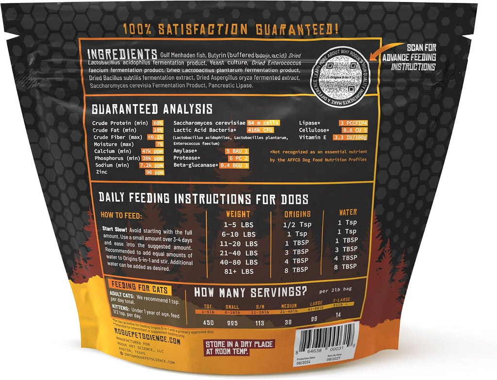 Origins 5-in-1 Suplemento para Perros - Polvo Alimenticio con Omega 3 - Apoya la Digestión, Piel y Articulaciones (2 libras)