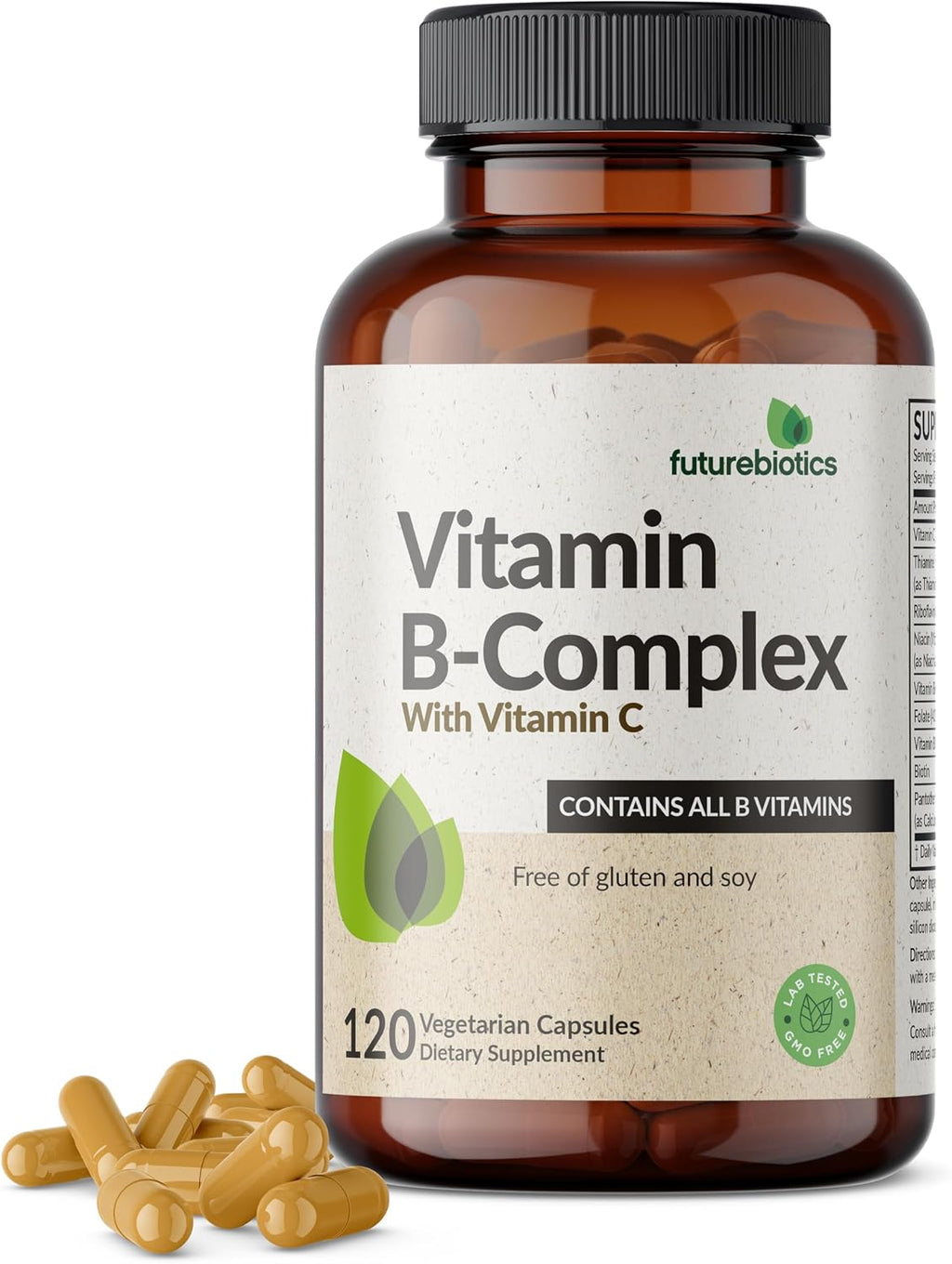 Futurebiotics Complejo B con Vitamina C - Apoya la Producción de Energía, Sistema Nervioso y Sistema Inmunológico - Non-GMO, 120 Cápsulas Vegetales