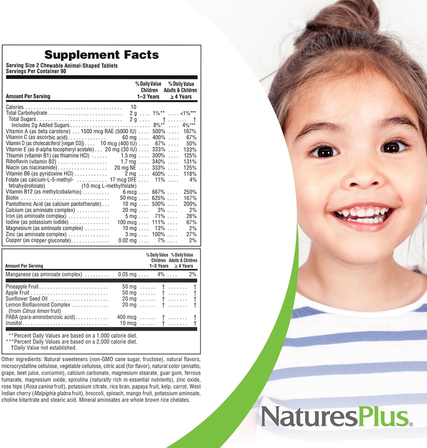 NaturesPlus Animal Parade Multivitamínico masticable para niños - 180 comprimidos con formas de animales, pack de 2 - Sabores surtidos naturales - Vegano, sin gluten