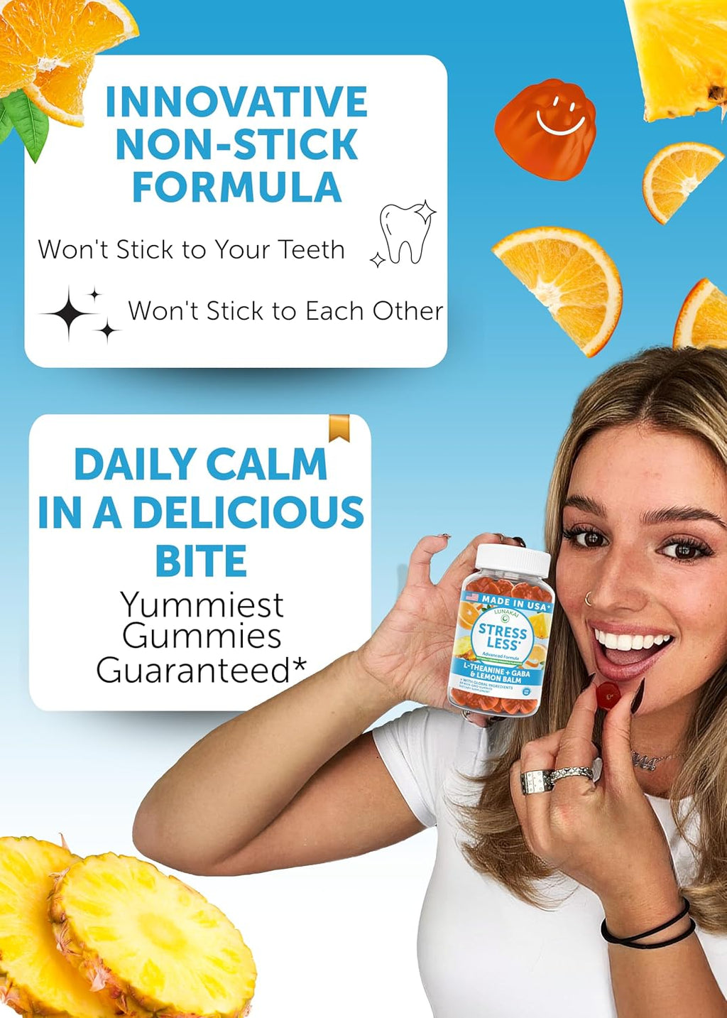 Lunakai Calm & Stress Relief Gummies – Gomas calmantes con GABA y L-teanina, 60 unidades