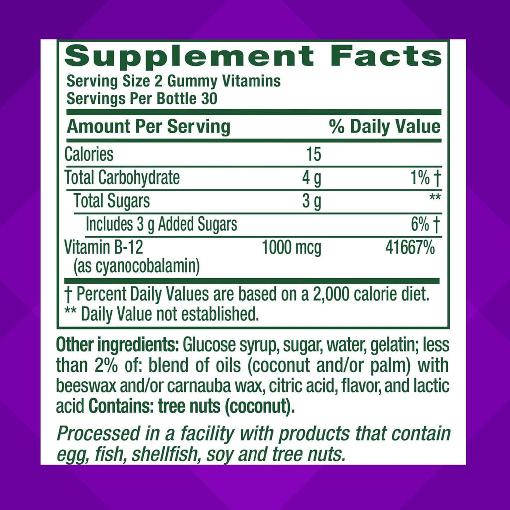 Vitafusion Vitamin B12 Gummies 1000 mcg - 60 Adult Gummies - Raspberry Flavor