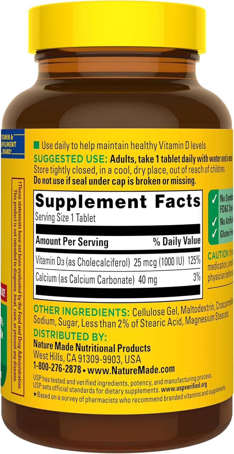 Nature Made Vitamina D3 1000 UI (25 mcg) - 300 Comprimidos