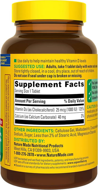 Nature Made Vitamina D3 1000 UI (25 mcg) - 300 Comprimidos – Image 8