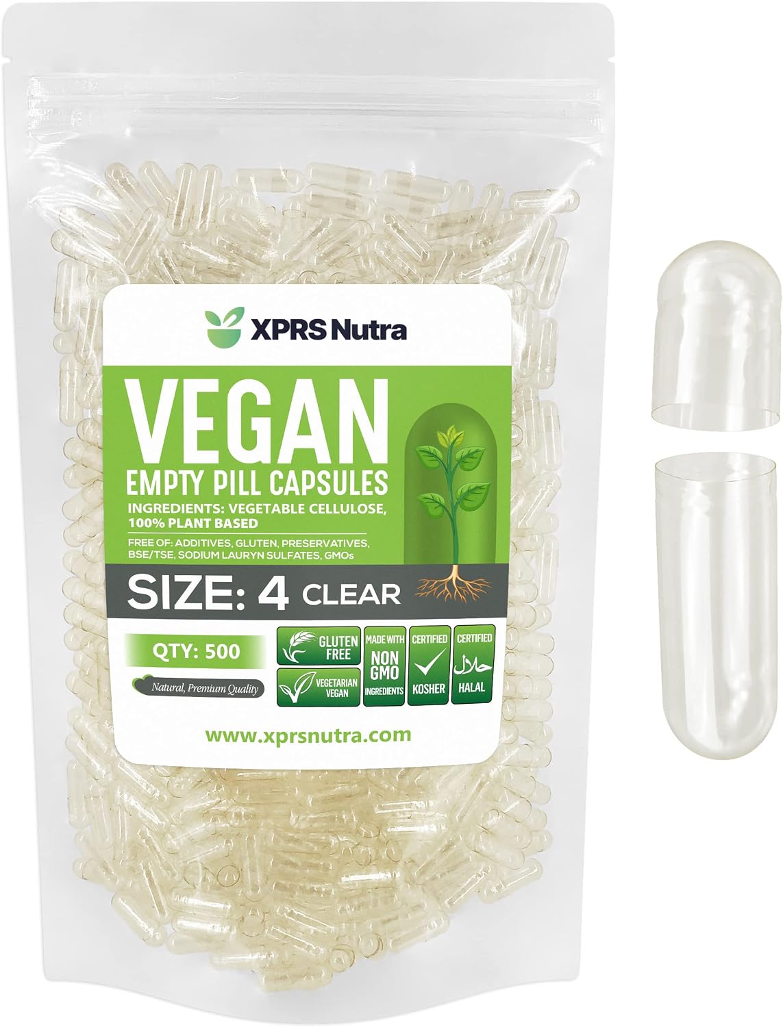 XPRS Nutra Cápsulas Vacías Tamaño 4 - 100 Unidades - Cápsulas Vegetales Pequeñas Transparentes
