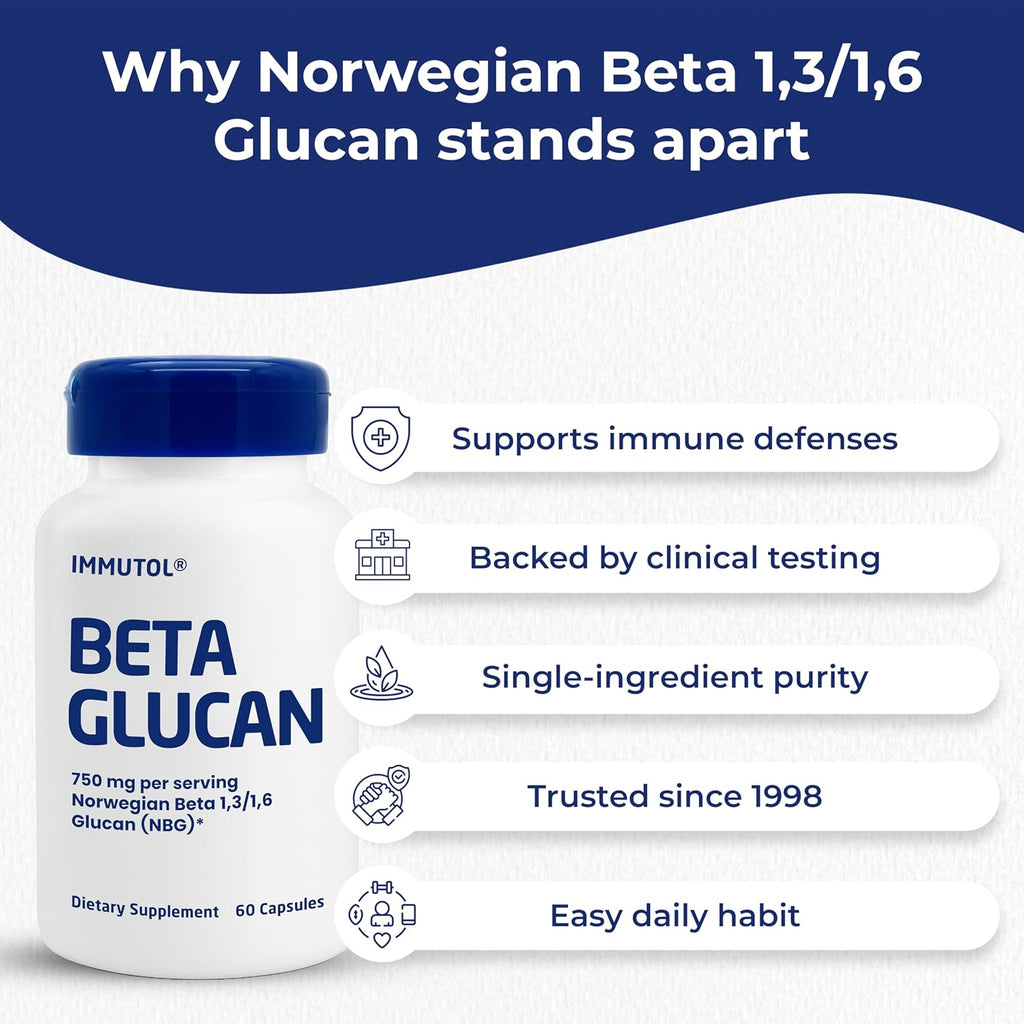 Immutol Suplemento de Apoyo Inmune - 750mg Beta Glucano 1,3 1,6 - 60 Cápsulas