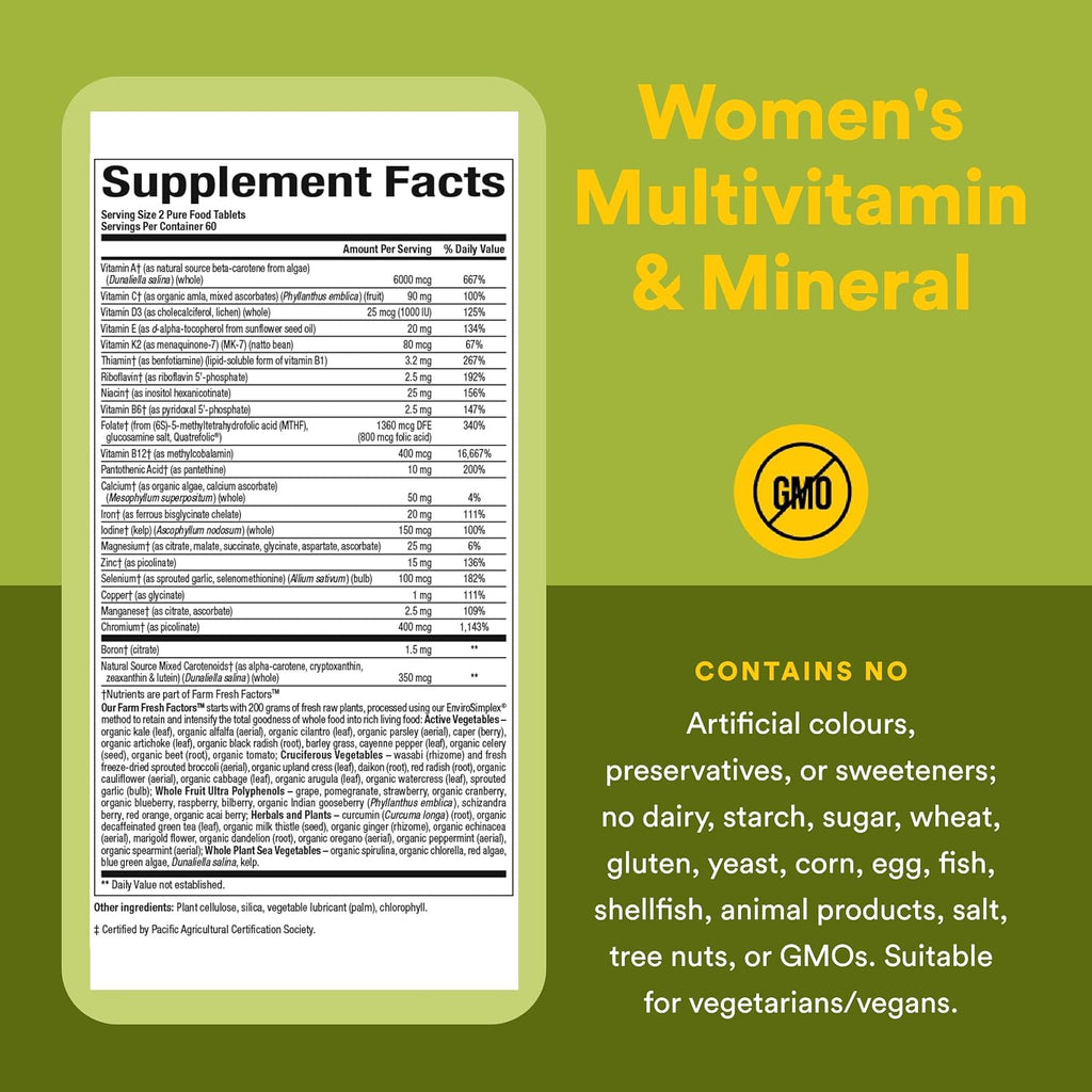 Natural Factors Whole Earth & Sea Multivitamínico para Mujeres con Hierro - 120 Comprimidos