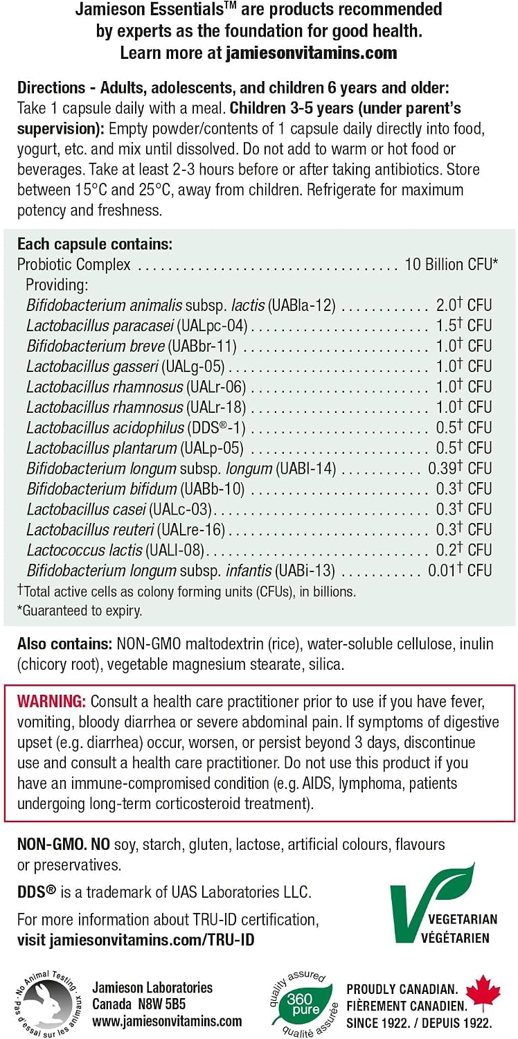 Jamieson 10 Billion Probiótico, 60 Cápsulas Vegetales