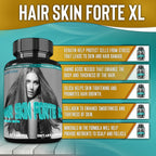 Hair Skin Forte XL - Complejo de Crecimiento para Cabello y Piel con 10.000 mcg de Biotina + Péptidos de Colágeno, 60 Comprimidos