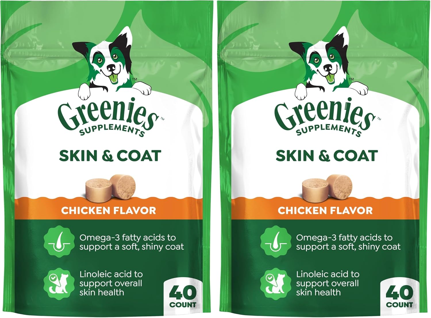 Greenies Suplemento para Perros Piel y Pelaje con Aceite de Pescado y Omega 3, Sabor a Pollo, Gomitas Blandas, Tarro de 417 g, 80 unidades