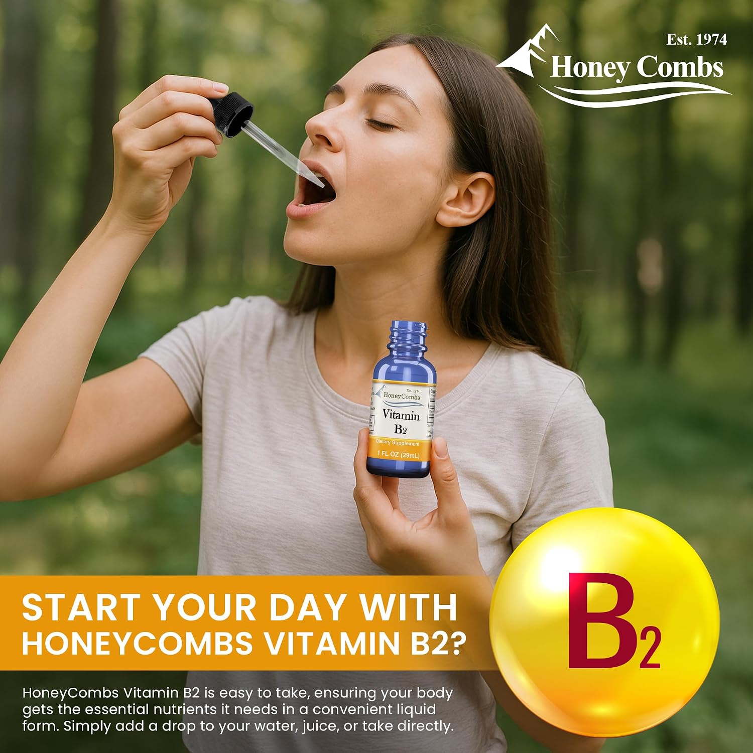 HoneyCombs Riboflavina Vitamina B2 Líquida Gotas, 237 ml