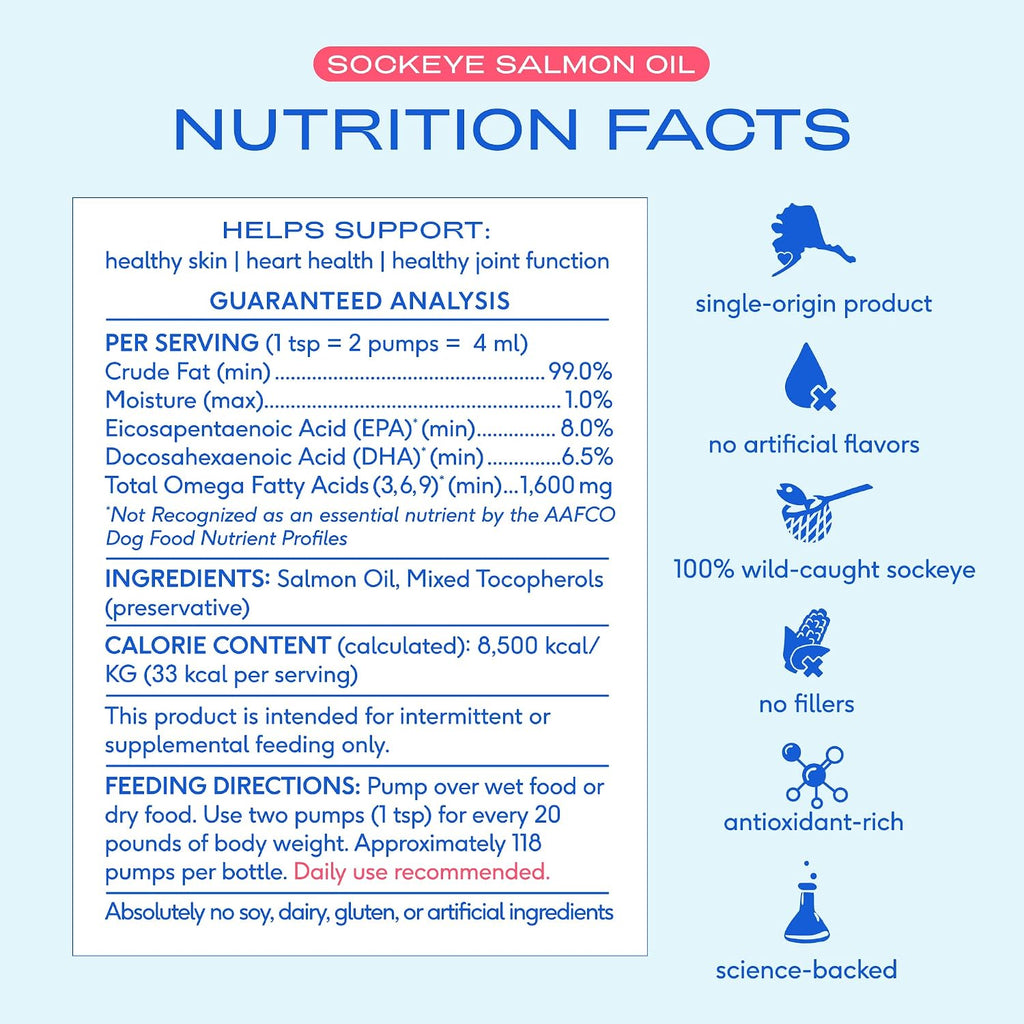 Native Pet Aceite de Salmón Salvaje de Alaska para Perros y Gatos - Omega 3 EPA y DHA - 237 ml