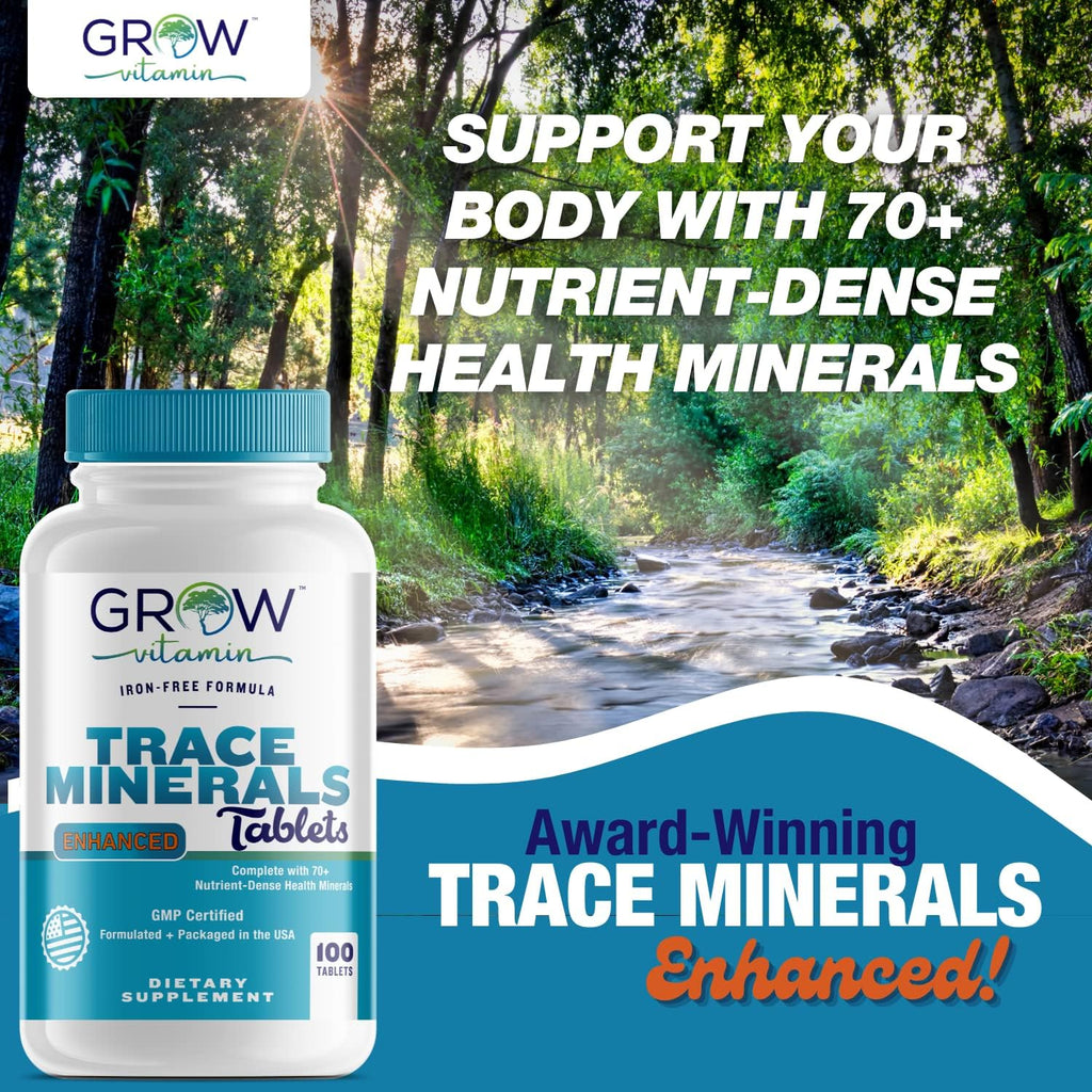Complejo de Minerales Traza Grow Vitamin - 70+ Nutrientes Esenciales - 100 Comprimidos