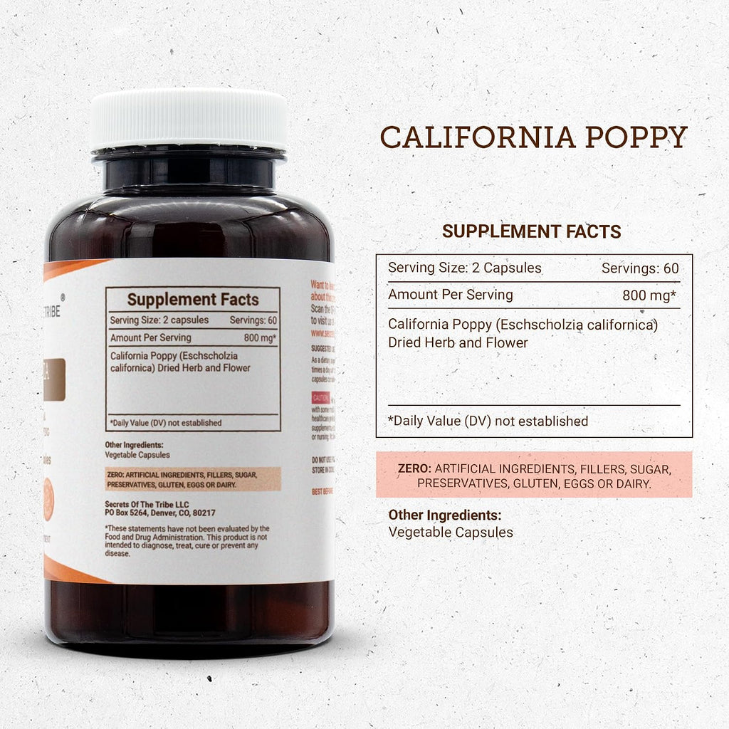 Secrets of the Tribe Amapola de California 800 mg, 120 Cápsulas