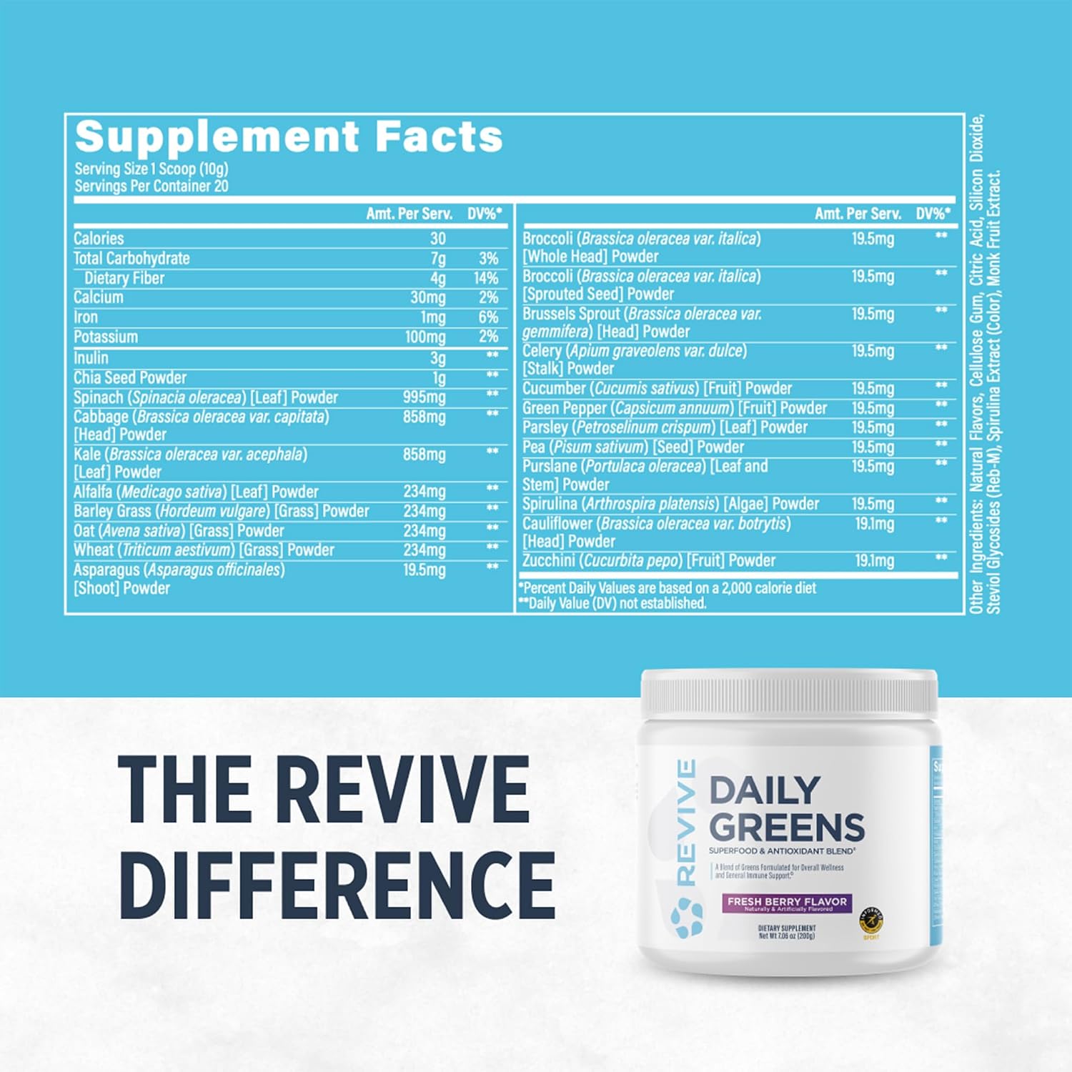 Revive MD Daily Green Powder Superfood (Fresa Fresca) - 30 porciones
