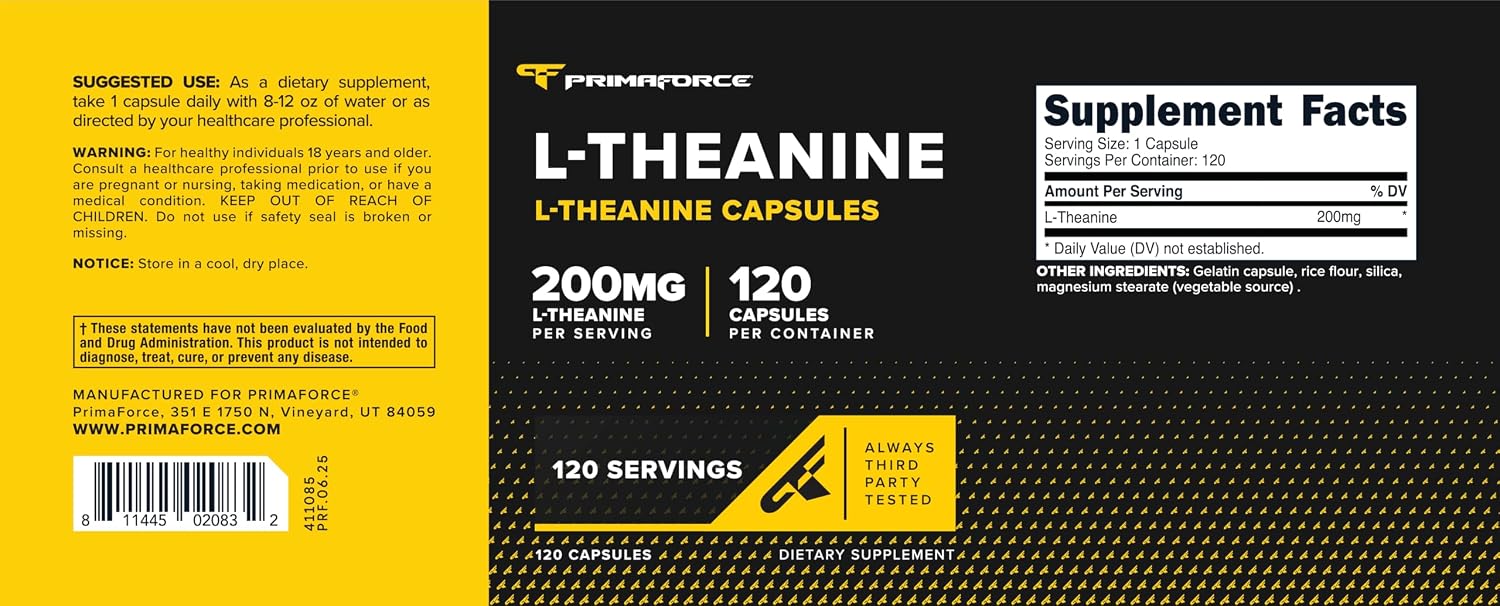 Primaforce L-Theanina Cápsulas, 120 Cápsulas, 200mg por Porción