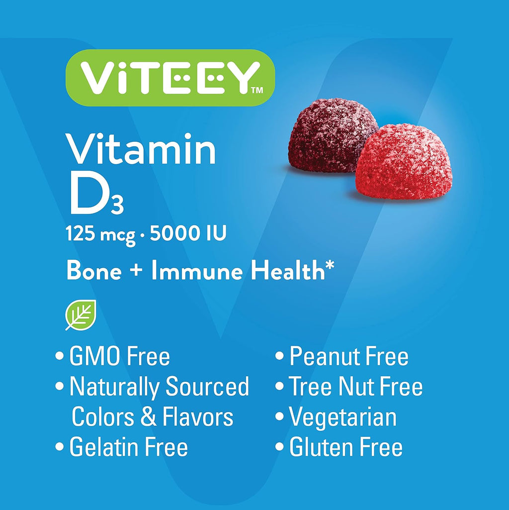 Viteey Vitamin D3 Gummies – 5000 IU (125 mcg) – 120 Gominolas para Adultos y Adolescentes