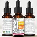 NUSAVA Organic Vitamin D3 K2 Drops with MCT Oil & Omega 3 - 5000 IU D3, 120 mcg K2, Strawberry, 4 Fl Oz (4-Pack)
