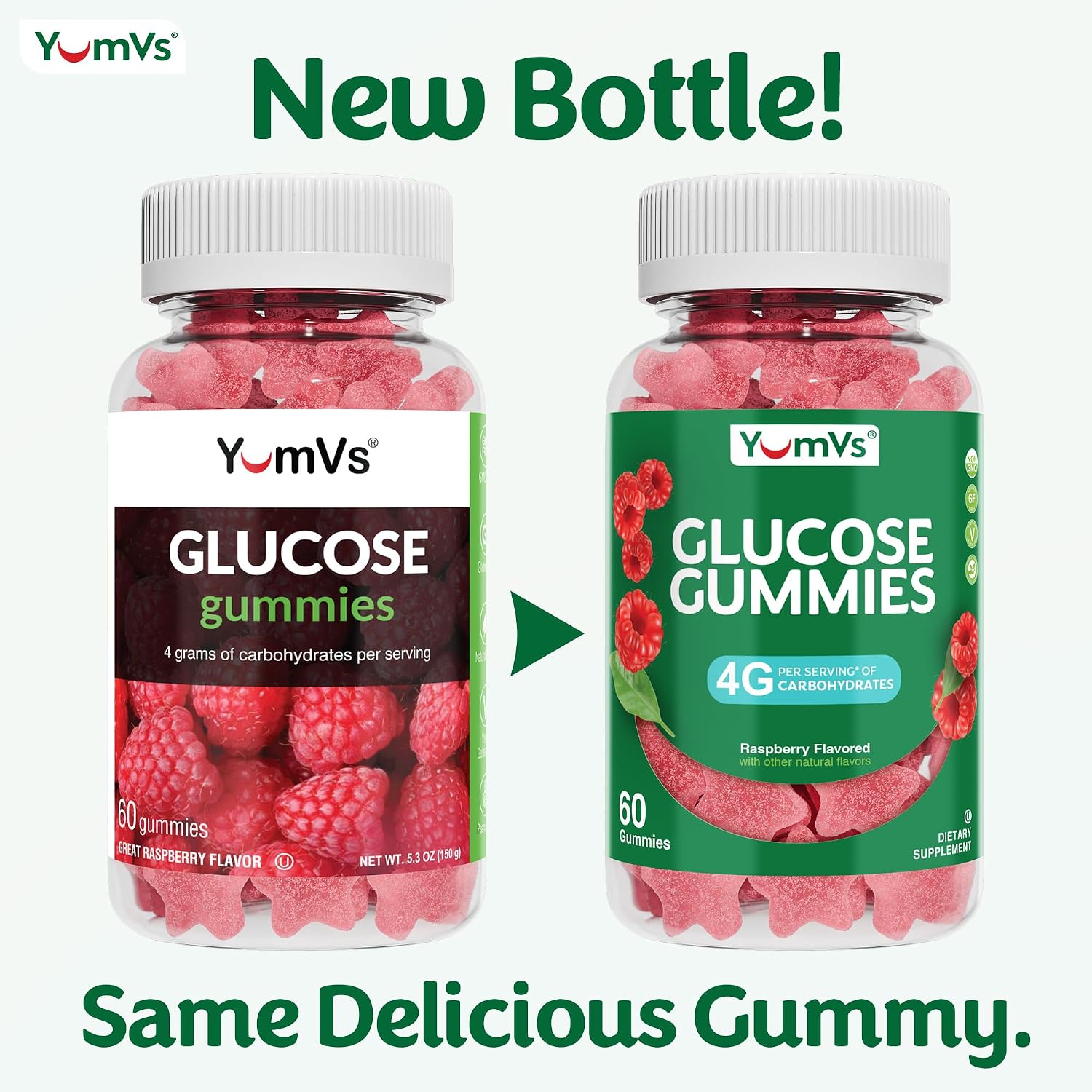YUM-V'S Glucose Gummies – Gominolas de Glucosa de Acción Rápida – 60 Gominolas Masticables – Sabor Natural a Bayas – Vegano, Sin Gluten