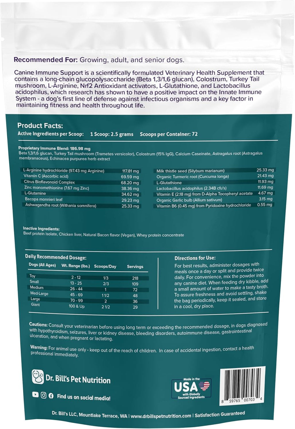 Dr. Bill’s Immune Support – Complemento Inmunitario para Perros en Polvo