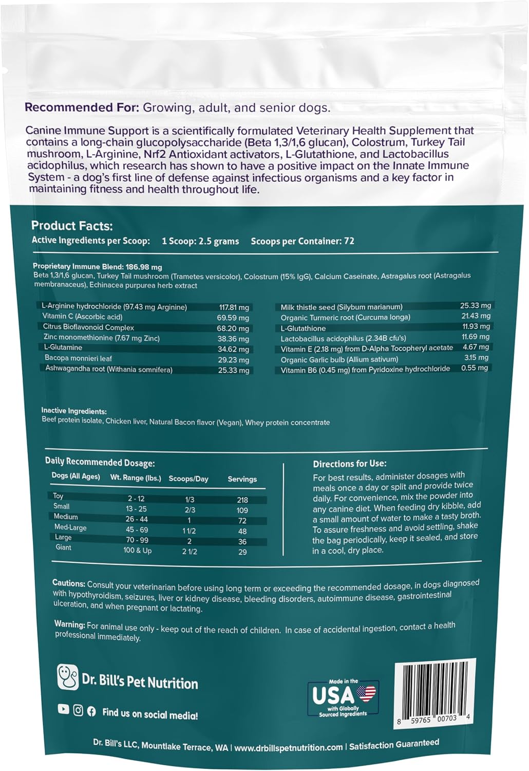 Dr. Bill’s Immune Support – Complemento Inmunitario para Perros en Polvo