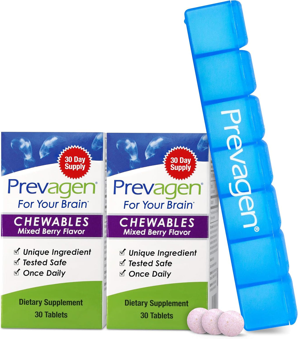 Prevagen Chewables Sabor Frutas del Bosque, Fórmula Regular - 60 Comprimidos (Suministro para 2 meses) | Formulado para tu Bienestar | 10 mg de Apoaequorina + Vitamina D3 con Pastillero Semanal
