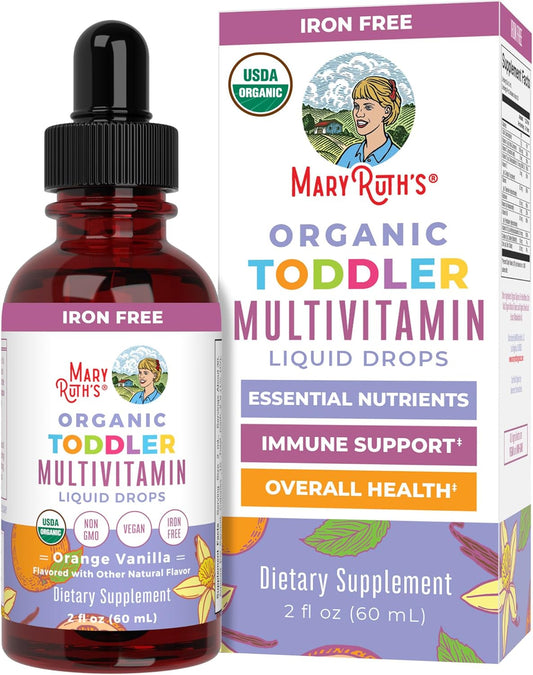 MaryRuth's Multivitamínico para Niños Pequeños | Vitaminas A C D E B6 B12 Zinc | Crecimiento Saludable | Inmunidad | Huesos | Función Cognitiva | Orgánico | Sin Azúcar | Vegano | No-GMO | 2 Fl Oz | 30 Días